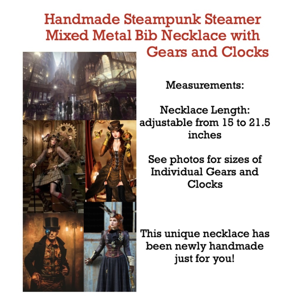SOLD—Steampunk Handmade Steamer Mixed Metal Bib Necklace with Gears, Clocks - Picture 15 of 16